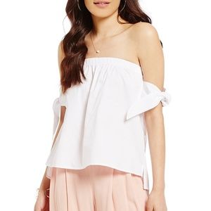 new! JOA Los Angeles Off-Shoulder White Tie Top S